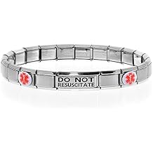 Dolceoro DO NOT RESUSCITATE Medical Alert ID Bracelet DNR for Women and Men - Stretchable Modular Charm Link - Stainless Steel - SELECT A SIZE