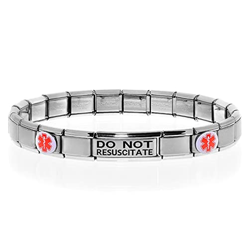 Do Not Resuscitate Medical Alert Id Bracelet Dnr For Women And Men - Stretchable Modular Charm Link - Stainless Steel #TOP18