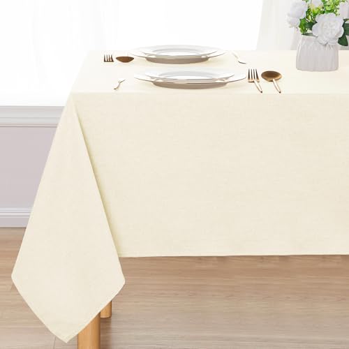 DWCN Rectangle Faux Linen Table Cloth - Washable Wrinkle Free Stain Resistant Tablecloth Decorative Farmhouse Oblong Table Cover for Kitchen Dining, Party, Wedding, Picnic, 60 x 120 Inch, Champagne by DWCN - Used condition - CA$12.61