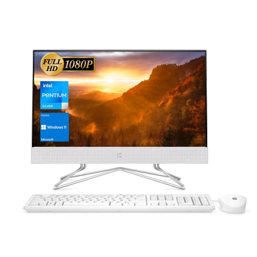 HP All-in-One Desktop, 21.5'' FHD Display, Intel Pentium Silver J5040 Processor, 16GB RAM, 512GB PCIe SSD, HD HDMI, Media Card Reader, Wi-Fi, Wireless KB & Mouse, Windows 11 Home, White (TPC-Q066-22)