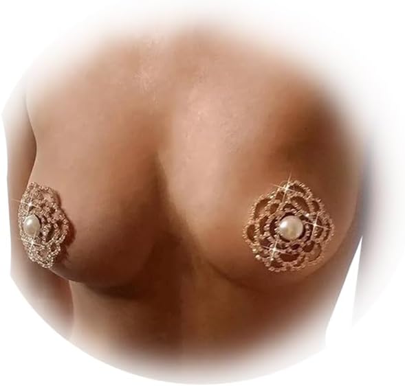 Rhinestone Flower Nipple Pasties Jewelry Rhinestone Pearl Nipple Cover Stickers Pearl Body Chain Festival Rave Nipple Bra Chain Jewelry for Women