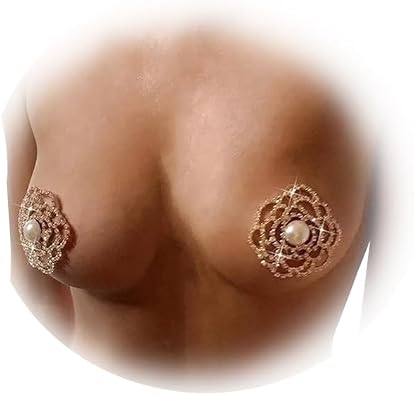 Rhinestone Flower Nipple Pasties Jewelry Rhinestone Pearl Nipple Cover Stickers Pearl Body Chain Festival Rave Nipple Bra Chain Jewelry for Women