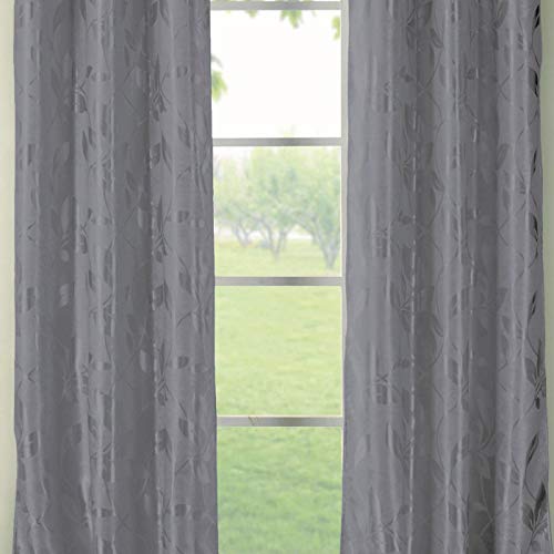 Duck River Textiles - Home Fashion Metallic Floral Leaves Blackout Room Darkening Grommet Top Window Curtains Pair Panel Drapes For Bedroom, Living Room - Set Of 2 Panels - 36 X 84 Inch - Grey #TOP2