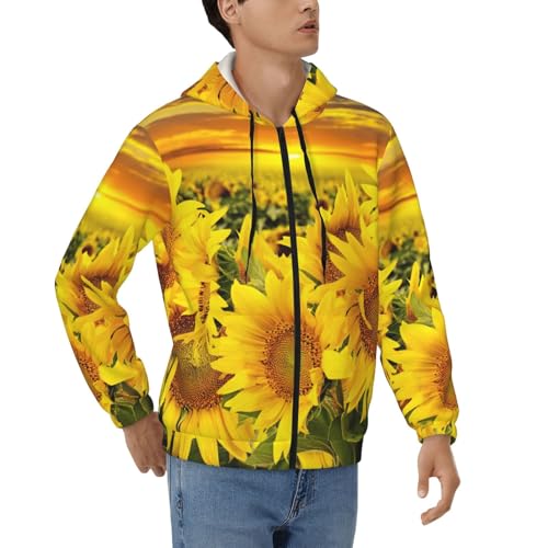 Sweat Homme Zipper Imprimé Tournesol Coupe Ajustée Tailles S-3XL