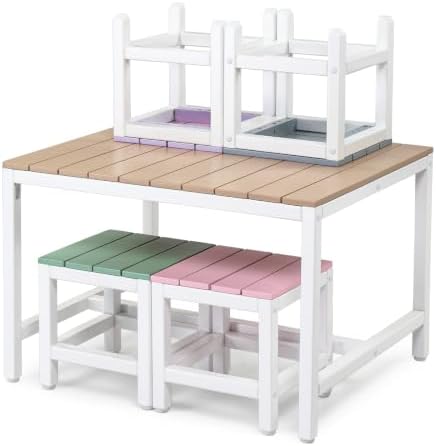 Kids Table and Chair Set, Outdoor Wood Toddler, Khaki