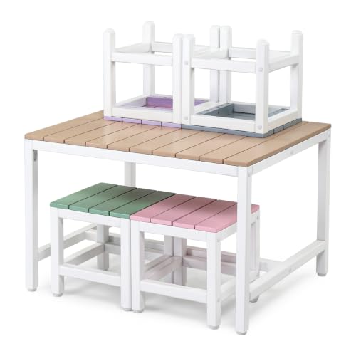 Outvita Kids Wooden Picnic Table with Attached Benches, Khaki