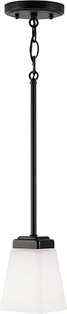 HomePlace Lighting 314411MB-334 Baxley Modern Soft White Glass Square Mini Pendant Light, 1-Light 100 Watt, 6" H x 5" W, Matte Black