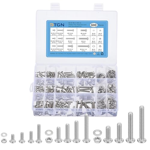 DTGN 600Pcs Machine Screws Assortment Kit, #4-40#6-32#8-32 Phillips Pan Head Nut and Bolt Assortment Kit, 304 Stainless Steel