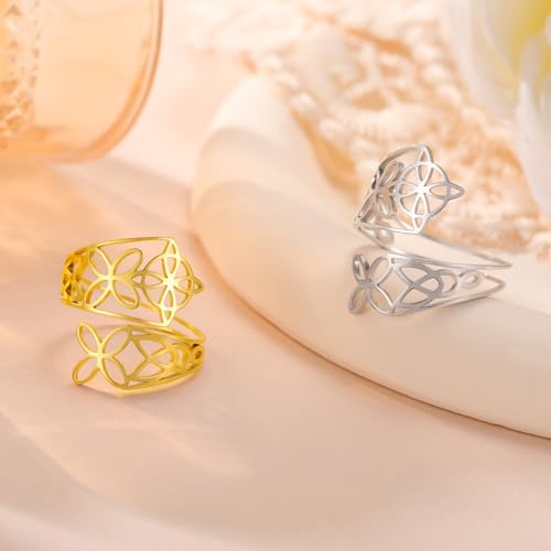 Dreamtimes Czarownica, pierścionek z węzłem czarownicy, z otwartym węzłem, biżuteria irlandzka wiccan ze stali nierdzewnej, regulowany kciuk, m, Stal nierdzewna, nie