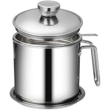 Oil Storage Grease Keeper, Grease Strainer Pot Grease Container with Mesh Strainer Jumbo Grease Can Stainless 1.6 L