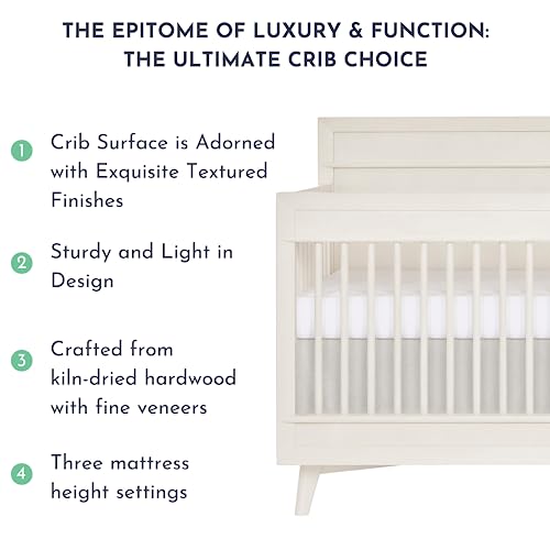 Evolur Loft Antilia Mid-Century 4-In-1 Convertible Crib In Vanilla Bean, Jpma Certified, Modern Nursery, Textured Finishes, Wooden Nursery, Bedroom Furniture #TOP4