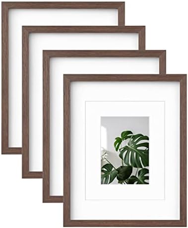 EGOFINE 10x10 Photo Frames White Set of 4, Made of Solid Wood with Acrylic Glass for Photos 6x6 with Mat or 10x10 without Mat, Tabletop and Wall Mounting Display