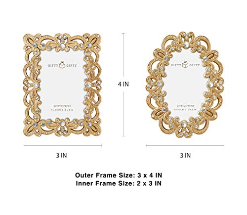 Gifty Gifty Vintage Gold Mini Frame Set / Set Of 2 / 2X3 In | For Tabletop Display | Perfect For Home Decor, Wedding, Graduation, Or Milestone Photos #TOP5