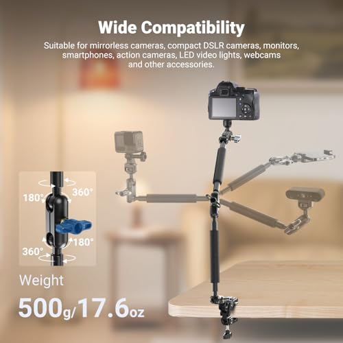 NEEWER 22\ Magic Arm mit Klemme, Überkopf Tischkamera Telefonhalterung mit Doppel Kugelkopf Gelenkarm, 1/4\ 3/8\ Gewinde, Telefonhalter kompatibel mit iPhone DSLR Action Kamera Videoleuchte, UA057