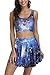 Pink Queen 2 Piece Crop Tank Top Tees and Flare Skirt Set, Blue Galaxy Print, OS,Blue Galaxy Print,One Size