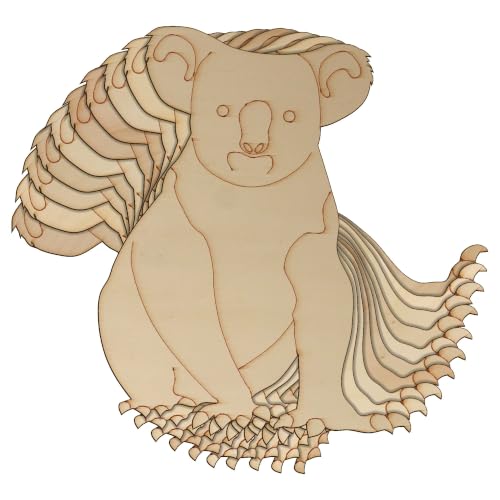 Lot de 10 koala en bois assis sur le devant - Forme artisanale - 3 mm - Plis d'animaux (15 x 11,4 cm, sans trou)