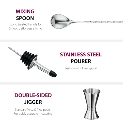 image for FineDine Cocktail Shaker Set - 17 Piece Stainless Steel Mixology Barte