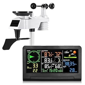 Weather Station Wireless Indoor Outdoor with 9-in-1 Sensor & LCD Display, Weather Station with Rain Gauge and Wind Speed/Direction, Moon Phase, Forcast, Temperature, Pressure, Humidity, Alarm