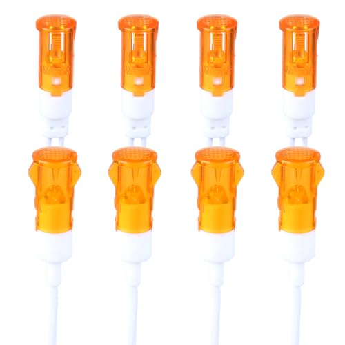 DMWD 10MM 110V-220V Plastic LED Indicator Light Instrument Panel Indicator 20cm Pre-Wired Snap in Design for Industrial Equipment Household appliances Yellow 8Pcs