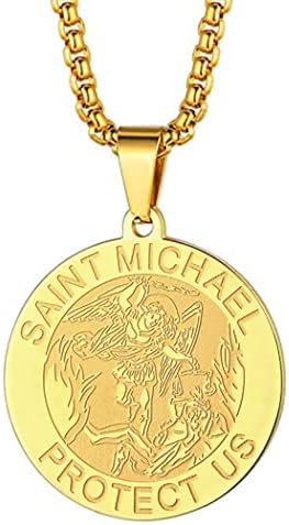 St Christopher Necklace Saint Michael George Barbara Pendant Women Men The Seal of The Seven Archangels Charm Chain Religious Medal Medallion Disc Jewelry Christian Gift