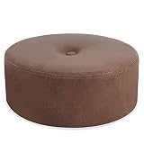 Taburete De Puf Redondo,Reposapiés De Sofá Bajo Apilable,Taburete Tapizado,Reposapiés para El Hogar para El Dormitorio De La Sala De Estar,2 Materiales para Elegir-Tecnología Tela-Marrón-11.