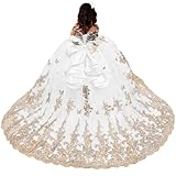 PAEGXN Sparkly Puffy Girl Dresses for Wedding Spaghetti Off Shoulder Flower Girl Dress White Vestidos de Fiesta para niñas Gold Lace Tulle Pageant Ballgown Size 5