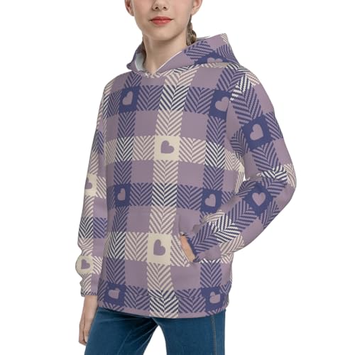 Heart Check Plaid Kid Hoodies Boys Sweatshirts Girls Pullover with Pocket2