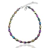 Rainbow Hue Twisted Hematite and Round Artisan Beaded Anklet with Extension | Handmade Hypoallergeni