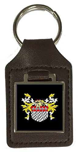 Porte-clé en cuir Charles Heraldry avec blason gravé marron de haute qualité