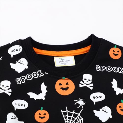 LYZOURBB Toddler Boy Girl Halloween Jumper, Unisex Kids Halloween Pumpkin Spooky Pullover Jumper Sweatshirts for 1-7Years Black - Image 4