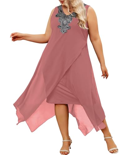 Image of OCSTRADE Womens Plus Size Chiffon Dress Loose Sleeveless Flowy Cocktail Party Midi Dresses