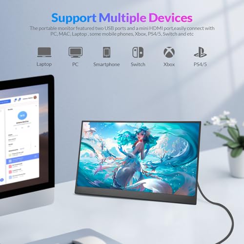 Image of Rii Portable Monitor, 16 Inch 144Hz QHD 2.5K 2560X1600 100% sRGB, Ultra-Slim Lightweight External Display with Speaker, USB-C HDMI Second Screen for Laptop MacBook Xbox Switch PS4 /5, VESA Mountable