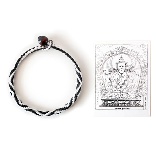 Authentic Blessed Tibetan Temple Handmade 9 Buddha Eyes Bracelet Black and White String Protecion Bracelet with a Talisman Good Luck Buddhist Amulet Vajra Knot Mens Bracelet (7.5 inch)