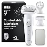 Braun Silk·épil 9 Elektrischer Epilierer für Damen, mit Trimmerkamm, Peeling-Bürste und Hülle, Haarentfernung, Rasur und Trimmen, Verwendung trocken und nass, weiche und langlebige Haarentfernung, 9