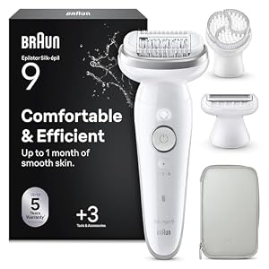 Braun Silk·épil 9 Elektrischer Epilierer für Damen, mit Trimmerkamm, Peeling-Bürste und Hülle, Haarentfernung, Rasur und Trimmen, Verwendung trocken und nass, weiche und langlebige Haarentfernung, 9