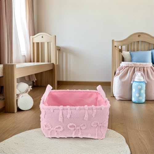 Cesta plegable para juguetes de felpa rosa con asas para niños 6