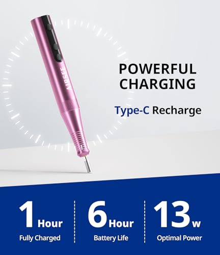 AIRSEE Broca de Unha Elétrica Sem Fio Nh4 Recarregável 25000 Rpm E-File para Manicure Pedicure Remov