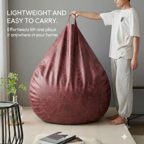 Image of KAM'S LIEU 5XL Premium Imported Suede Bean Bag Chair with Footrest & Cushion | Filled with High Density Polystyrene Beans | Premium Soft Fabric | Ready to Use Color- (Maroon, 5XL)
