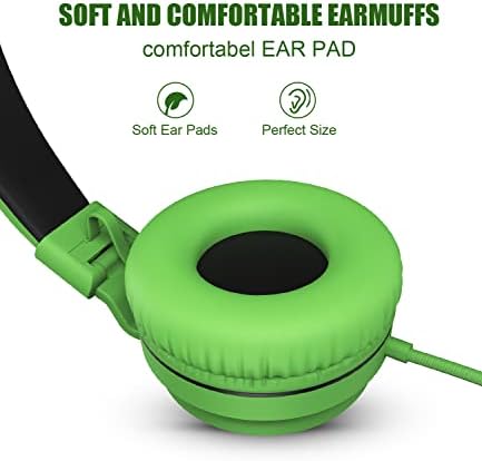 Rockpapa Kids Headphones, 952 Childrens Headphones, Wired Headphones with Microphone, Foldable, Stereo Sound, 3.5mm Jack On-Ear Headphones for School/Travel/Phone/Kindle/PC/MP3 (Green)