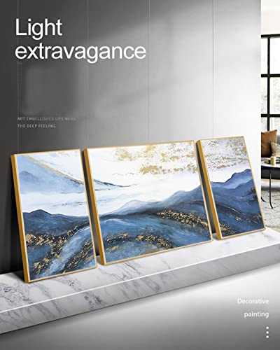 Framed Canvas Wall Art For Living Room-Blue Mountain Oil Painting For Bedroom- 3 Pieces Modern Abstract Wall Decor For Office Ready To Hang Home Decor 24X48Inches #TOP3