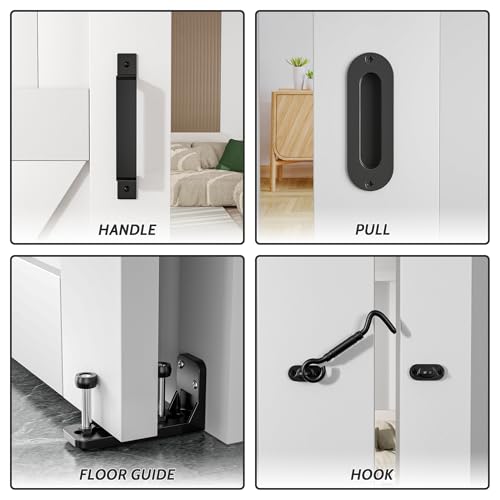 SKYSEN 6FT Barn Door Hardware Kit, Sliding Barn Door Hardware Kit, Barn Door Track - Smooth and Quiet- Easy to Install- Manual Included- Lite Version- Black (J-Lite-5-s)