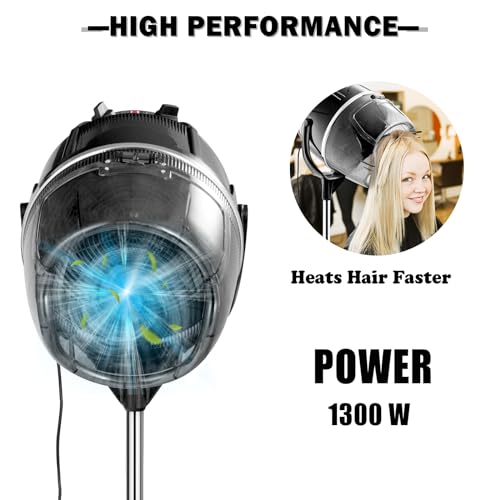 HOMFME 1300W Bonnet Hair Dryer, Height Adjustable Hood Dryer with Mobile Stand, Time and Temperature Control, Professional Floor Standing Hooded Hairdryer Equipment for Salon Home Spa - Image 2