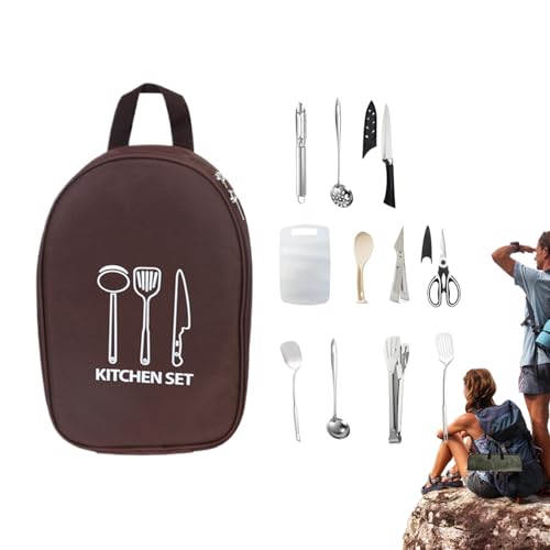 Utensili da cucina da campeggio – Pinze da cucina e set di utensili da cucina | Attrezzatura leggera con semplice valigetta per uomini, escursioni, trekking, barbecue, picnic, zaino, viaggi, m