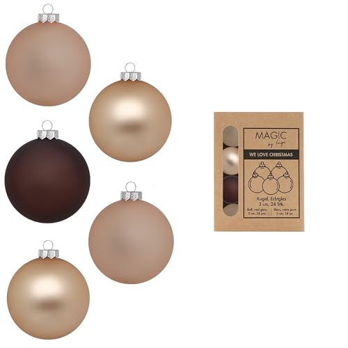 Weihnachtskugeln Glas 3cm x 24 Stück in Kartonbox Christbaumkugeln klein beige braun matt matt Calm Grove