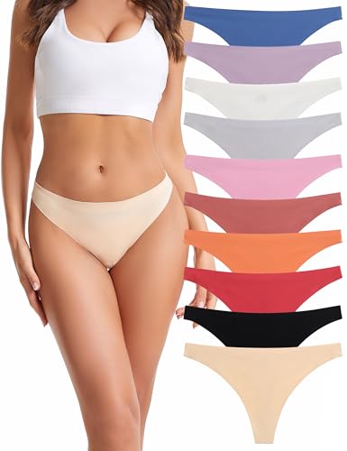 Image of Seamless Thongs for Women, Laser-cut design, V-shaped Thongs Underwear, Multicolor, 10-Pack
