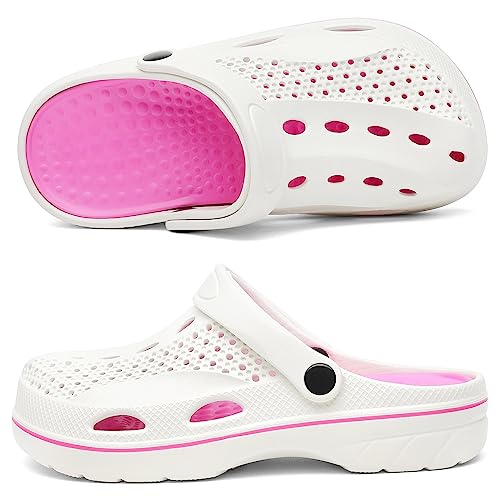 Vzq Women And Men Arch Support Clogs Slip-On Garden Shoes Outdoor Beach Slippers Sandals With Plantar Fasciitis Feet Cushion Insoles White And Rose Red Size Male4.5-5.5 Female5.5-6.5 #TOP3