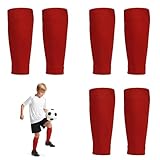 Nhgkju Fußballstutzen Kinder 3 Paar, Elastische Stutzen ohne Socken & Tubes Sportsocken, Atmungsaktive Fußballsocken für Kinder Jungen, Ideal für Fußball Basketball Radfahren Laufen (Rot)