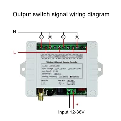 DC 12V 24V 36V 4CH Remote Control Switch 433Mhz 10A Wireless Remote Control Switch for Garage Door, Motor, Industrial Control, Household Control etc. 2 Transmitter 1 Receiver