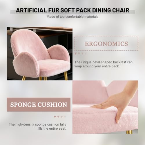 Image of Eifizek Petal Makeup Vanity Chair with Back, Cute Flower Office Desk Chair Comfy No Wheels for Girls /Women, Corduroy Upholstered Chair with Gold Metal Legs for Living Room, Bedroom, Home Office, Pink