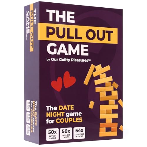 Our Guilty Pleasures The Pull Out Game - Flirty Date Night Game for Couples Romantic Block Tower with 100 Cards 50 Action & 50 Tell Me - Perfect for any Relationship or Valentines Day Gift